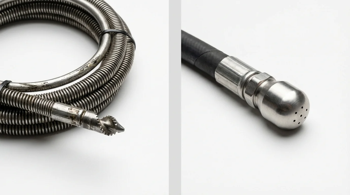 Drain snake cable and hydro jetting nozzle used for drain cleaning in Windsor, VA