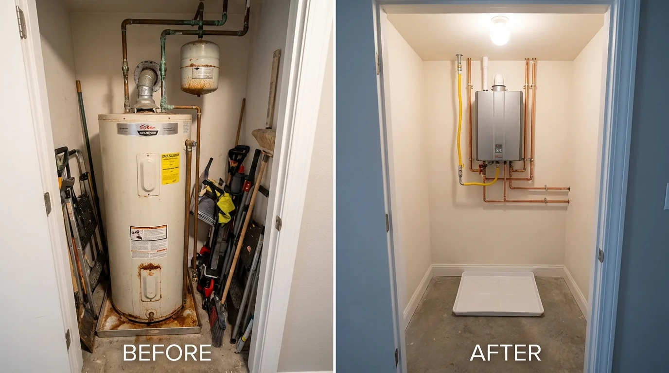 Tank water heater versus wall-mounted tankless unit comparison for Windsor, VA homeowners