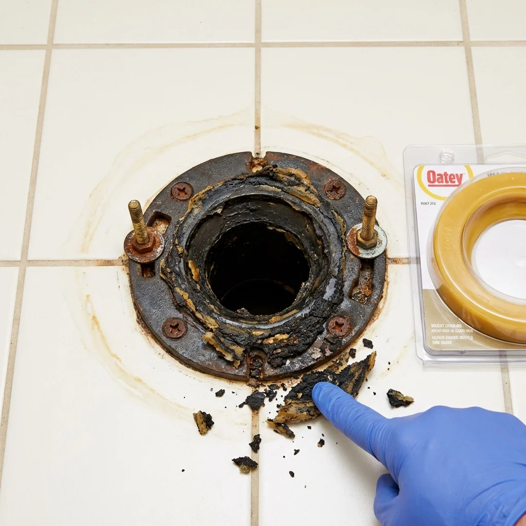 Failed wax ring showing water seepage at the base of a toilet in a Windsor, VA home